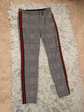Express Gray Glen Plaid Chinos with Black and Red Side Stripes